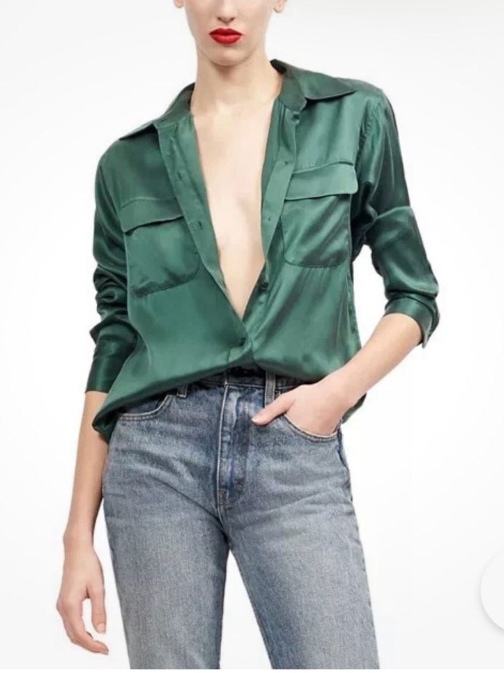 Equipment Forest Green Satin Button-Down Shirt